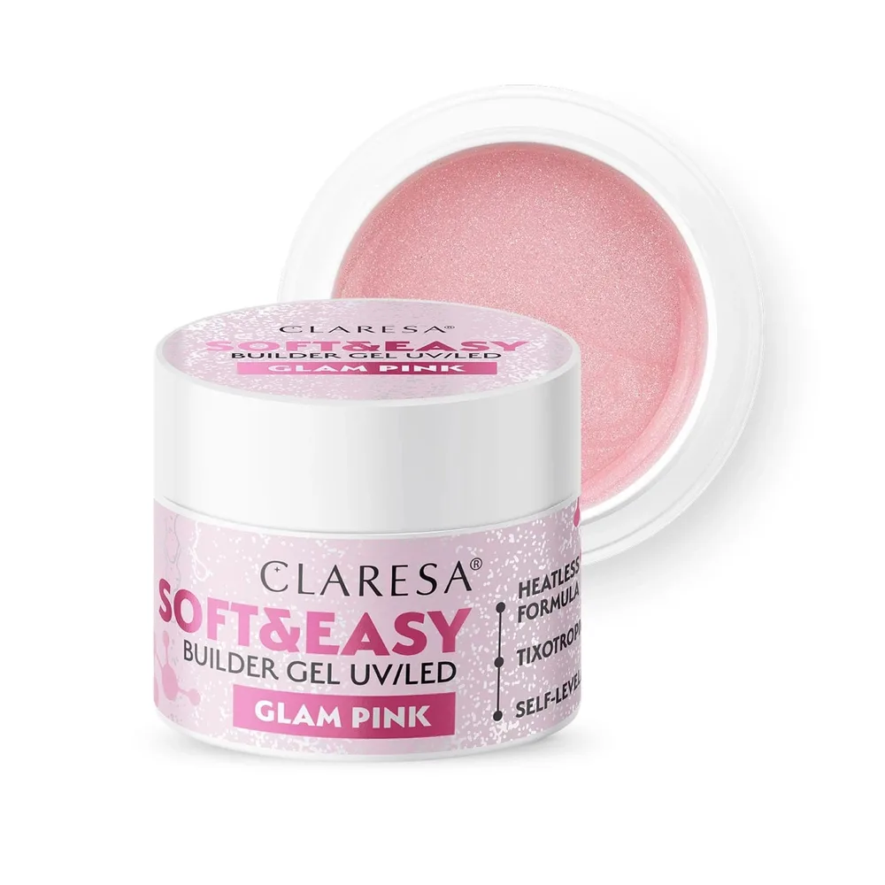 Гель строительный для ногтей Claresa Soft&Easy Builder Gel GLAM PINK розовый, большая банка для мастера, 90 г