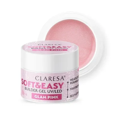 Гель строительный для ногтей Claresa Soft&Easy Builder Gel GLAM PINK розовый, большая банка для мастера, 90 г
