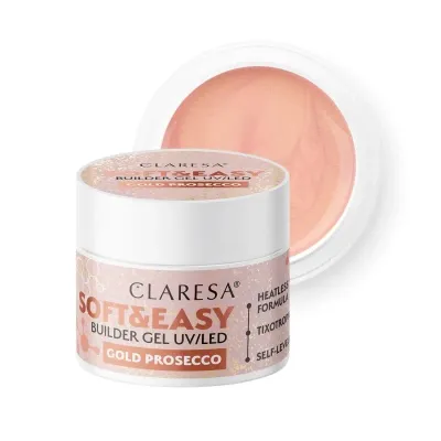 Гель строительный для ногтей Claresa Soft&Easy Builder Gel GOLD PROSECCO золотистый нюд, самовыравнивающийся, 90 г