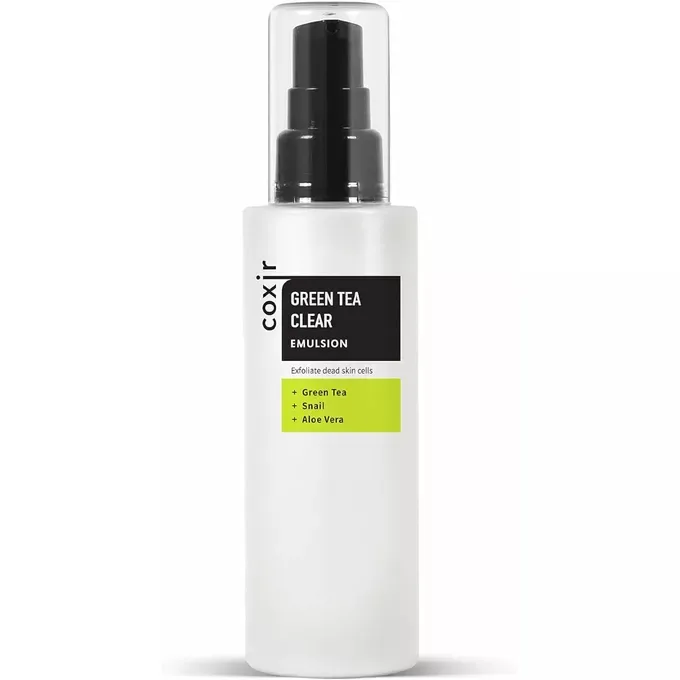 Эмульсия для лица Coxir Greentea Clear Emulsion с зелёным чаем и муцином улитки, успокаивающая увлажняющая, 100 мл