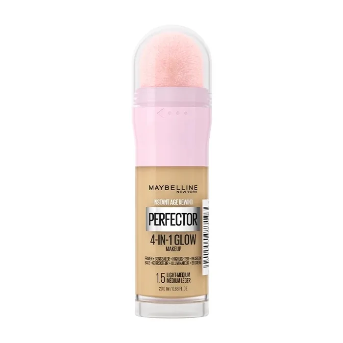 Тональное средство Maybelline Instant Perfector 4in1 Glow 1,5 Fair Light Medium сияющий финиш, лёгкое покрытие, губка-аппликатор, 20 мл
