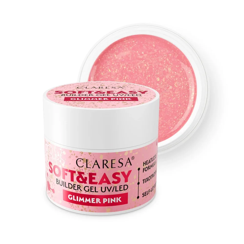 Гель строительный Claresa Nails Soft&Easy Builder Gel Glimmer Pink розовый с шиммером, 90 г