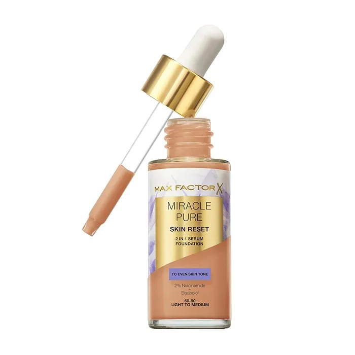 Тональный крем-сыворотка Max Factor Miracle Pure Skin Reset 60-80 Light to Medium стойкий, 30 мл