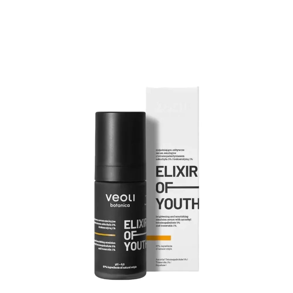 Сыворотка для лица Veoli Botanica Elixir of Youth эмульсионная осветляющая питательная, витамин C 5%, троксерутин 1%, 30 мл