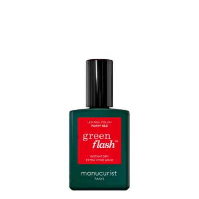 Лак для ногтей Manucurist Green Flash Poppy Red красный плотный, LED-маникюр, 15 мл