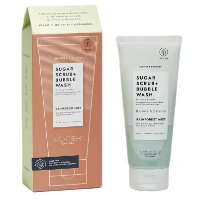 Скраб для тела Voesh Sugar Scrub + Bubble Wash Rainforest Mist сахарный, 2 в 1 с гелем для душа, для кожи головы, 210 г