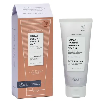 Скраб для тела Voesh Sugar Scrub + Bubble Wash Lavender Land сахарный, 2 в 1 с гелем для душа, лавандовый, 210 г