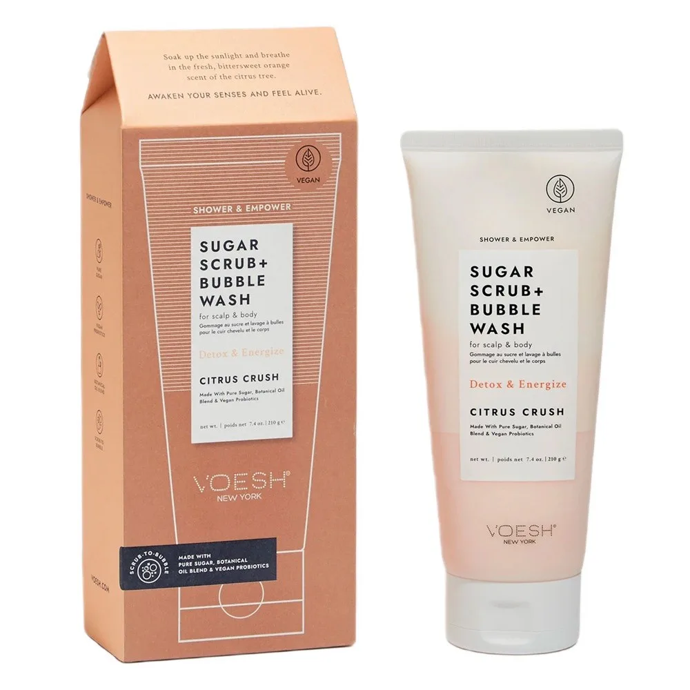 Скраб для тела Voesh Sugar Scrub + Bubble Wash Citrus Crush сахарный, 2 в 1 с гелем для душа, цитрусовый, 210 г