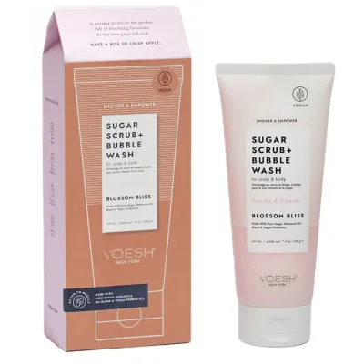 Скраб для тела Voesh Sugar Scrub + Bubble Wash Blossom Bliss сахарный, 2 в 1 с гелем для душа, цветочный, 210 г
