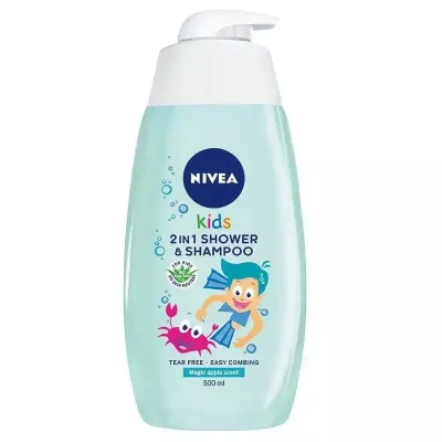 Гель для мытья тела и волос NIVEA Kids 2 в 1 алоэ и ромашка, аромат яблочных карамелек, 500 мл
