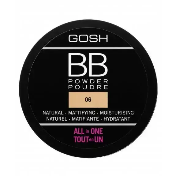 Пудра прессованная Gosh BB Powder 06 Warm Beige лёгкое покрытие, без отдушек, 6,5 г