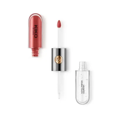 Жидкая помада KIKO Milano Unlimited Double Touch двухэтапная стойкая с блеском, оттенок 108 Satin Currant Red, 6 мл