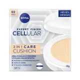 Тональный крем-кушон NIVEA Expert Finish Cellular 3in1 Care Cushion SPF 15 оттенок 02 Medium ухаживающий, сатиновый финиш, 15 мл — фото 1