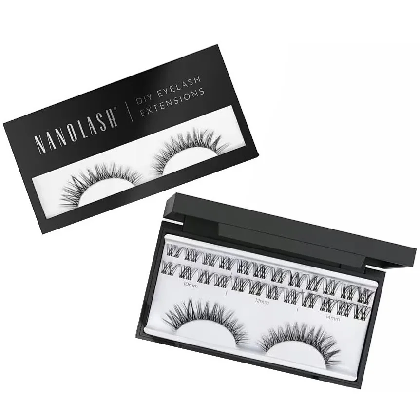 Накладные ресницы пучками Nanolash DIY Eyelash Extensions Charm, набор для самостоятельного наращивания, с аппликатором и ремувером, 36 пучков