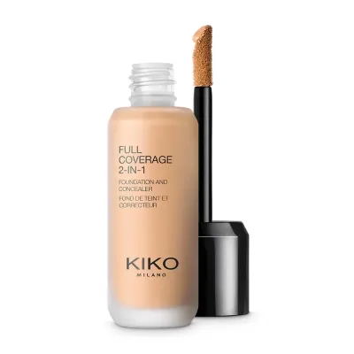 Тональная основа и консилер 2 в 1 KIKO Milano Full Coverage плотное покрытие, матово-сатиновый финиш, WB60 Warm Beige, 25 мл