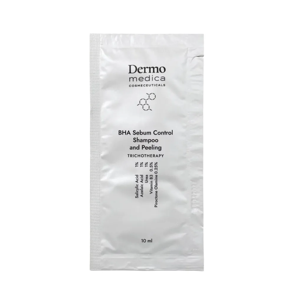 Трихологический шампунь-пилинг в ампулах Dermomedica Cosmeceuticals Dermomedica BHA Sebum Control Shampoo and Peeling, 10 x 10 мл