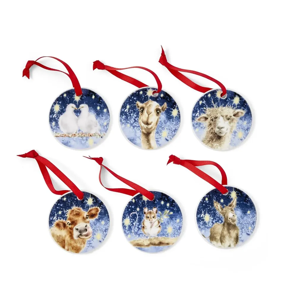 Royal Worcester Набор из 6 елочных вешалок Wrendale Designs 7 см, устойчивые