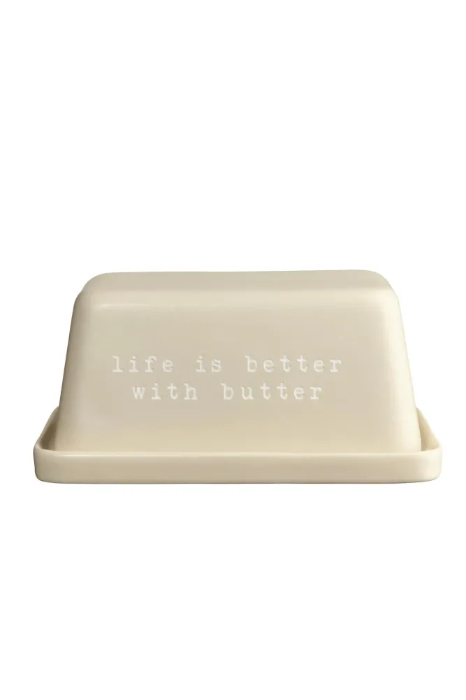 ASA Маслёнка Hey! 16x11x7,5 см бежевая с надписью Life Is Better With Butter