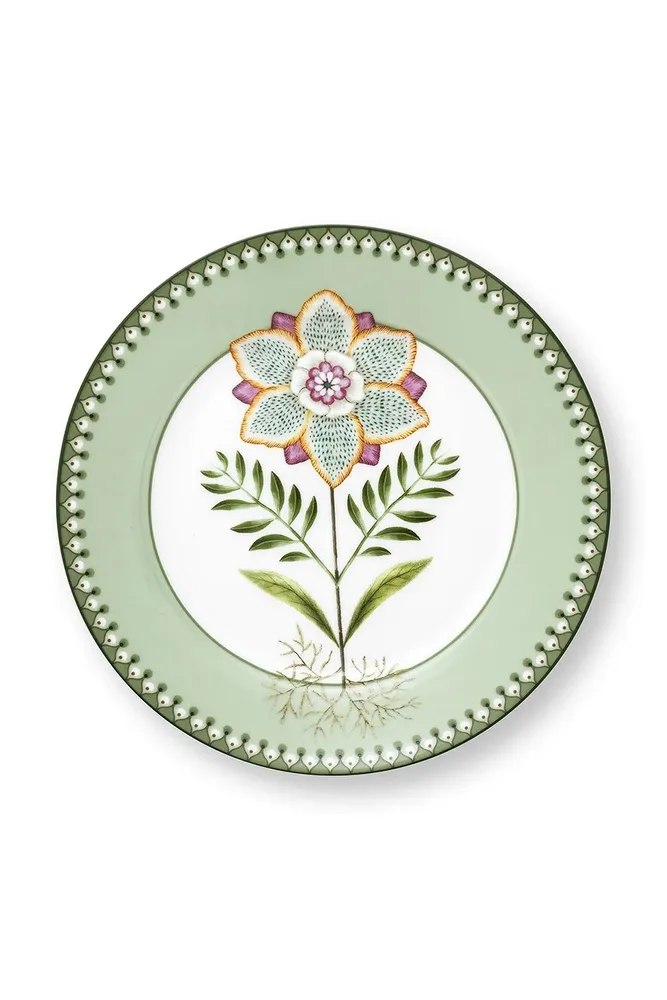 Тарелка десертная Pip Studio Plate Lily&Lotus Light, фарфор, 21,4 см, зелёная