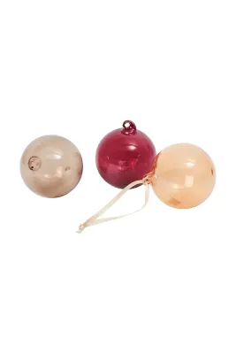 ferm LIVING Ёлочные игрушки из выдувного стекла, размер M, розовые, 8 x 9 см, 3 шт