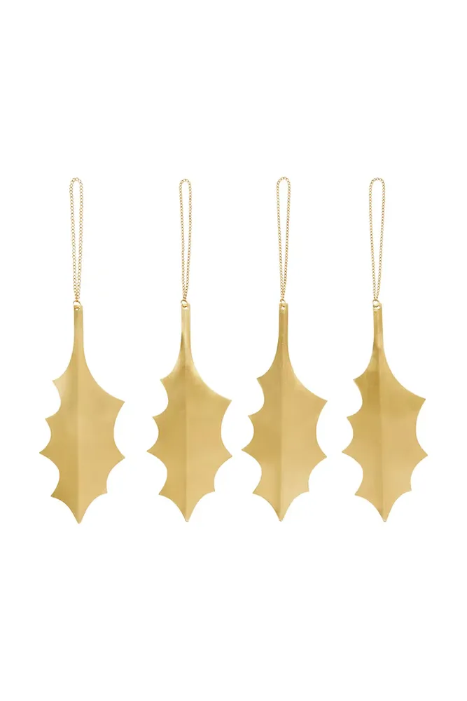 ferm LIVING Ёлочное украшение, жёлтое, 13,5 x 5 x 0,5 см, 4 шт