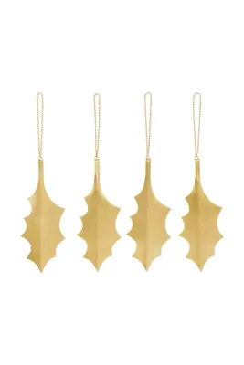 ferm LIVING Ёлочное украшение, жёлтое, 13,5 x 5 x 0,5 см, 4 шт
