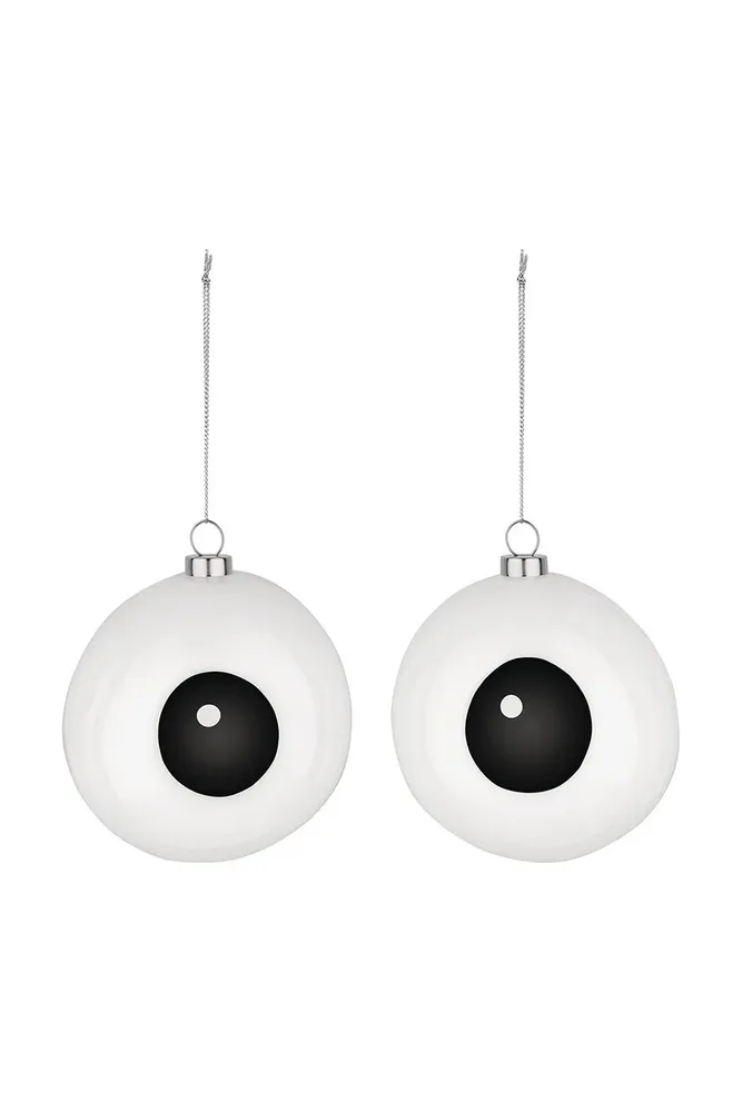 Alessi Carol Набор ёлочных игрушек из выдувного стекла, белый, 2 шт., 10 x 10 см