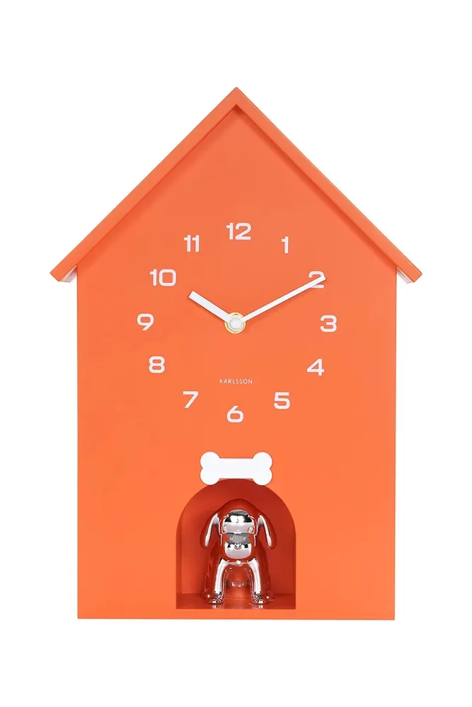 Настенные часы Karlsson z dzwiekiem Dog House, стекло, оранжевый