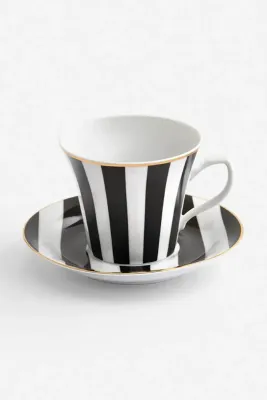 Чашка с блюдцем La Mania Stripes, фарфор, 200 мл, разноцветный