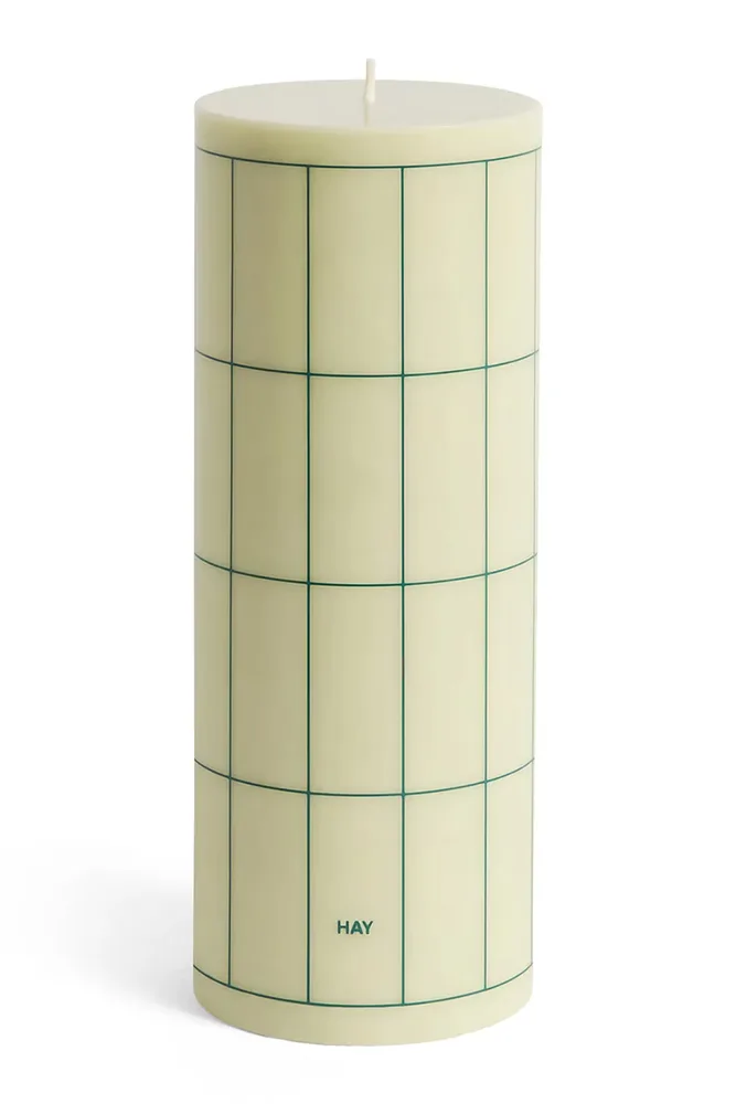HAY Свеча декоративная Column Candle, бежевая с узором в клетку, 20 x 8 см
